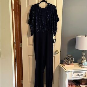 MARINA Midnight Blue Sequin Jumpsuit, NWT